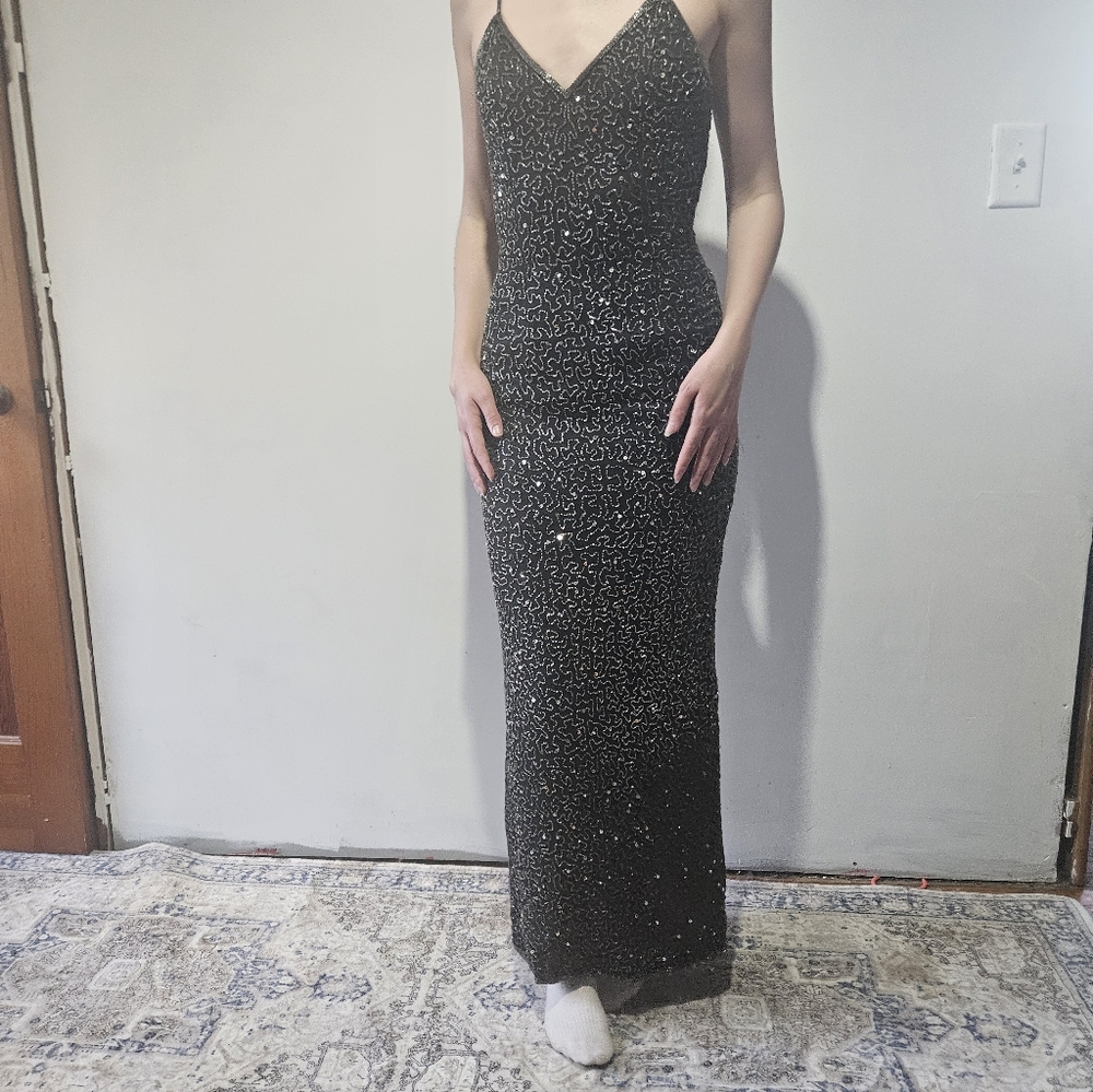 Laurence Kazar Black and Silver Maxi Dress